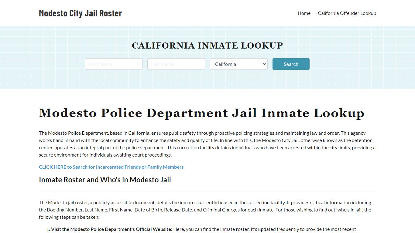 Modesto Police Department & City Jail, CA Inmate Roster, Arrests, Mugshots
