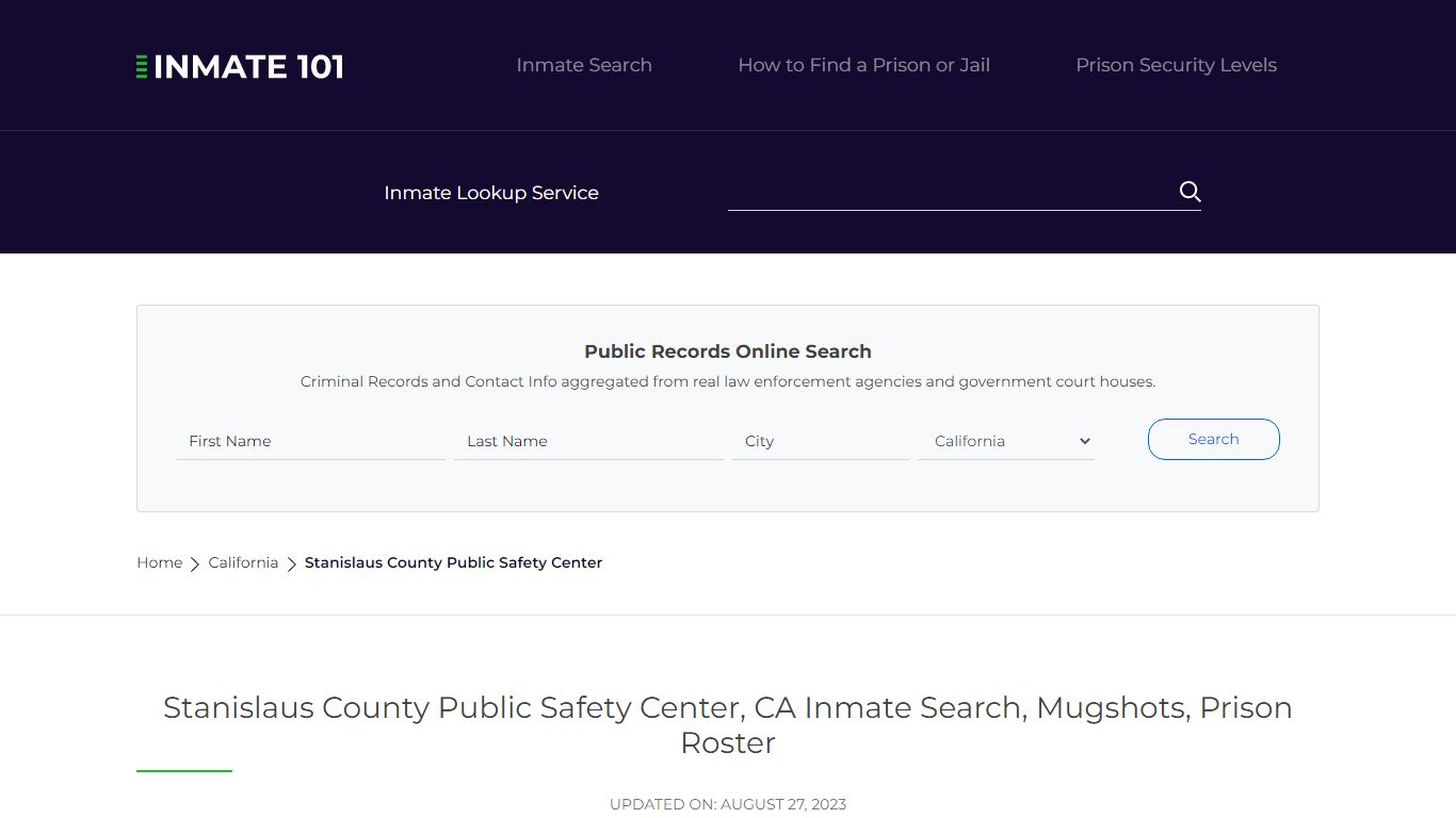 Stanislaus County Public Safety Center, CA Inmate Search, Mugshots ...